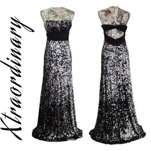 Xtraordinary Formal Strapless Empire Waist Black & Silver Sequin Gown Long Dress
